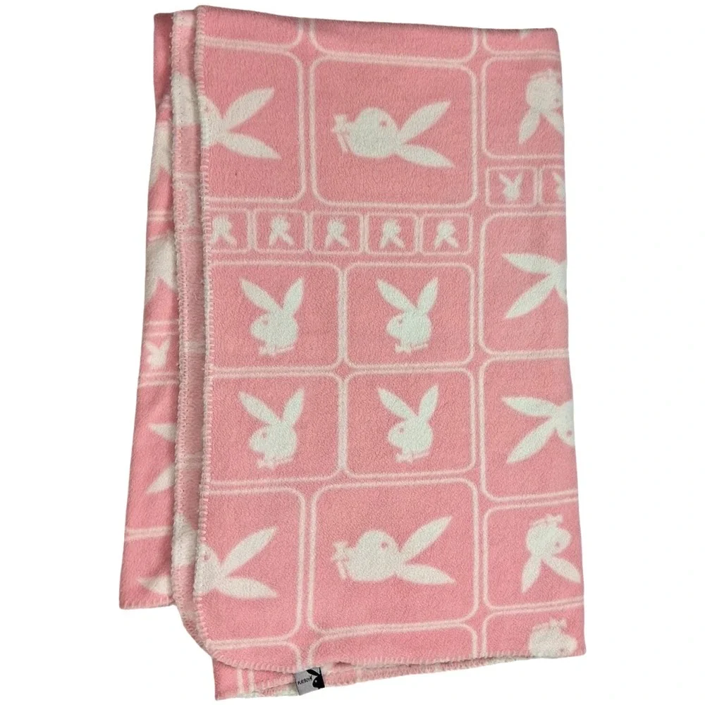 Playboy Bunny Pink Thin Fleece Throw Blanket White Logo 50x60